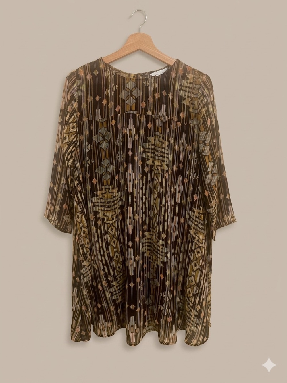 H&M Geometric Sheer Lined Tunic Dress - Brown/Gold/Black 14